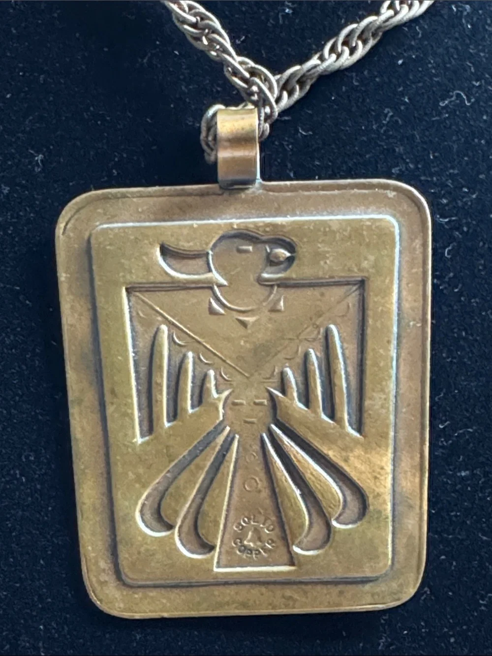 Vintage Solid Copper Thunderbird Pendant Necklace Southwestern Tribal Boho